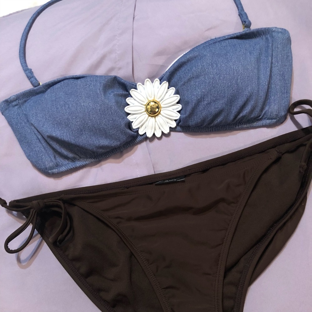 VS Denim top w/ brown bottoms